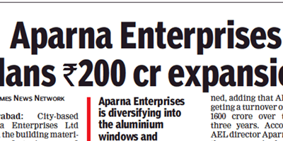 APARNA ENTERPRISES TO INVEST RS. 200CR. FOR EXPANSION