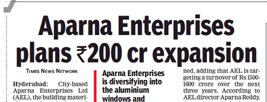 APARNA ENTERPRISES TO INVEST RS. 200CR. FOR EXPANSION